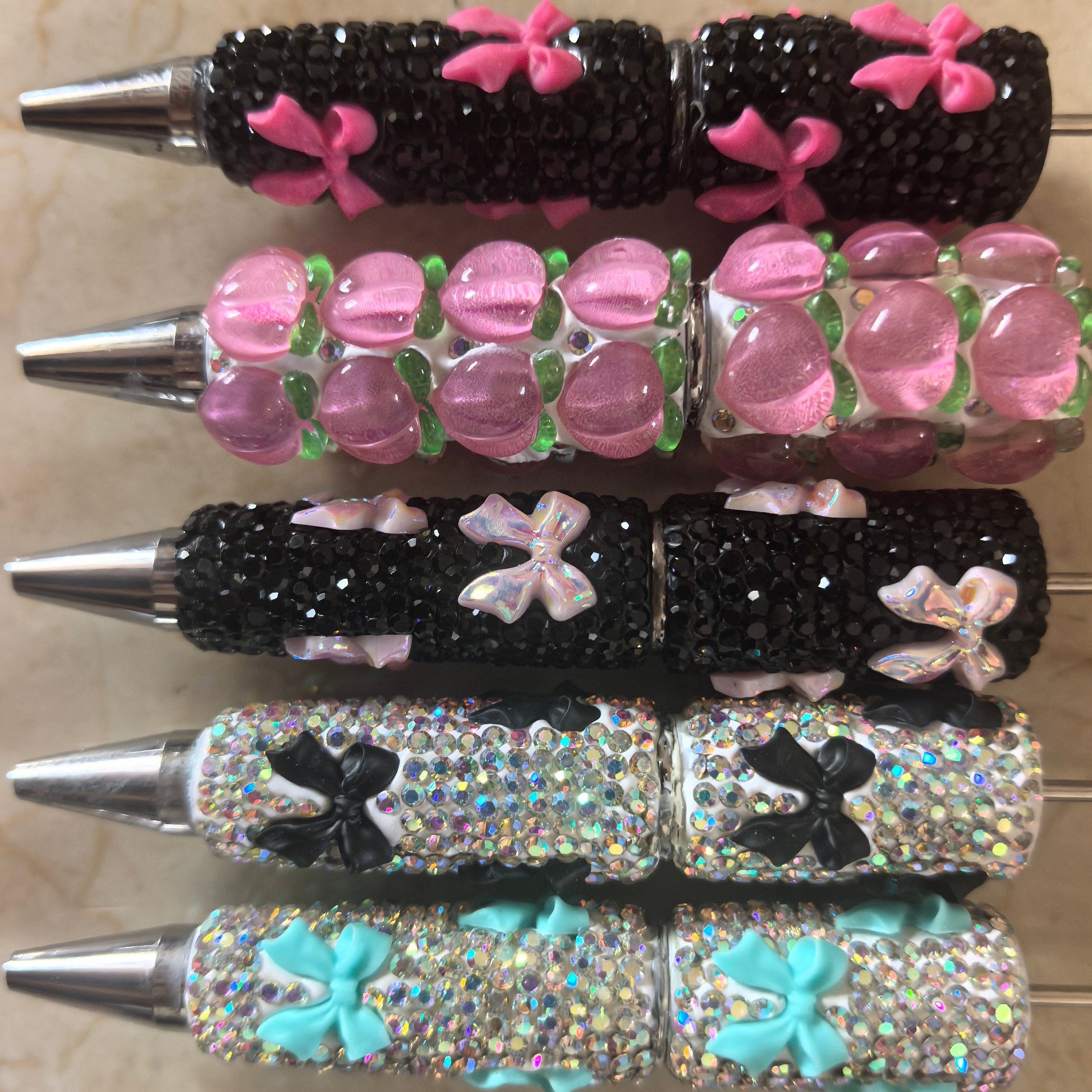 Rhinestone Bow DIY Beadable Pen, Custom Crystal Beaded Ballpoint Pen for Office & Gift