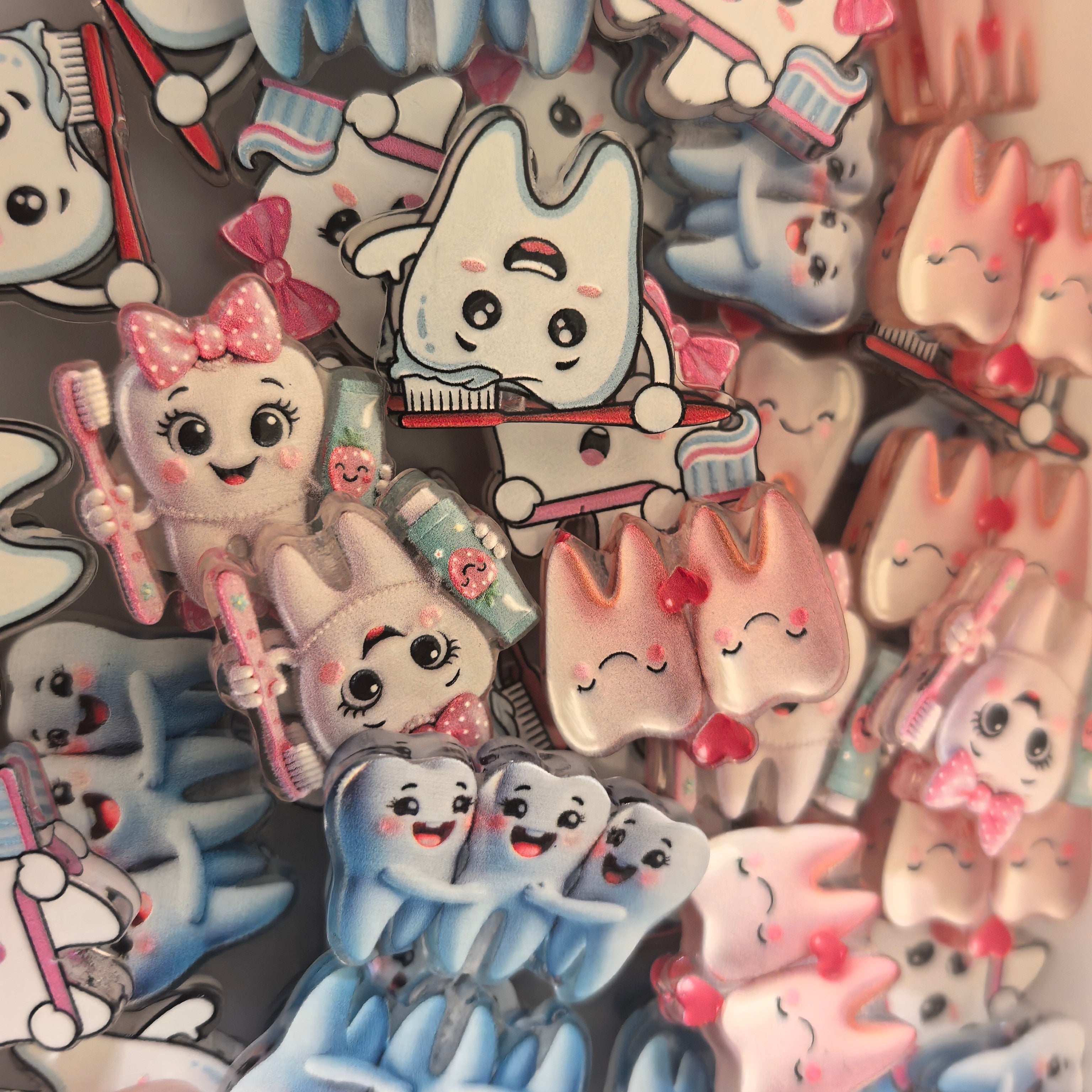 Cute Cartoon Teeth Acrylic Flatback Charms, Dental Theme Resin Slices for DIY Craft Making